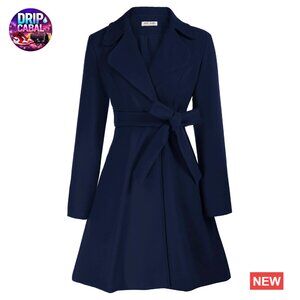 Classic A-Line Peacoat Dress Coat Belted Notch Lapel Trench Overcoat